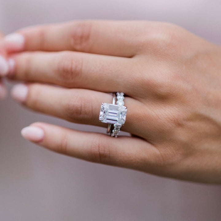 5.5ct Emerald Cut Solitaire Moissanite Diamond Engagement Ring