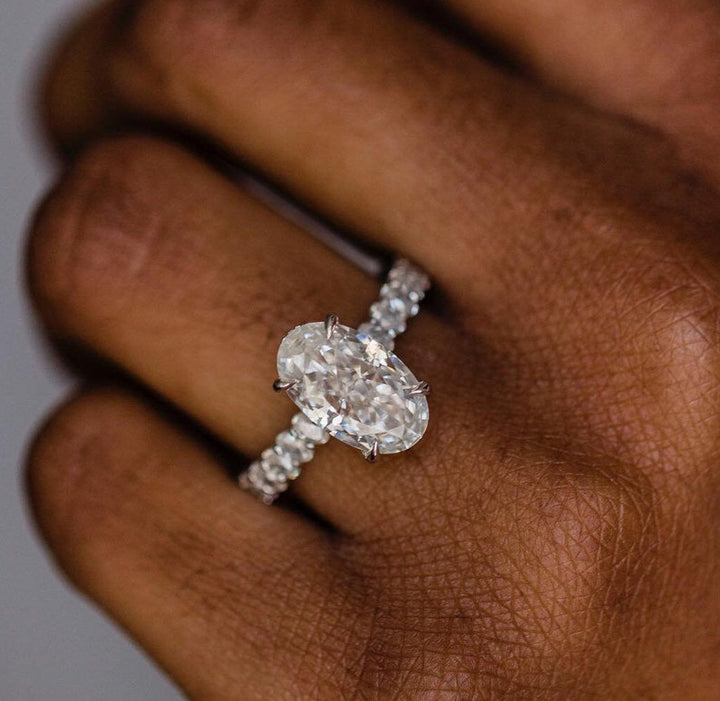 4.10ct Oval Cut Hidden Halo Diamond Moissanite Pave Engagement Ring