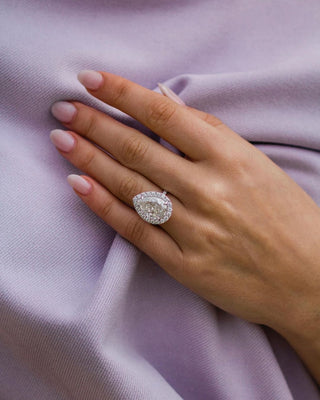 6.16ct Pear Diamond Halo Moissanite Engagement Ring