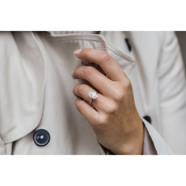 4.0ct Elongated Oval Cut Solitaire Moissanite Diamond Engagement Ring