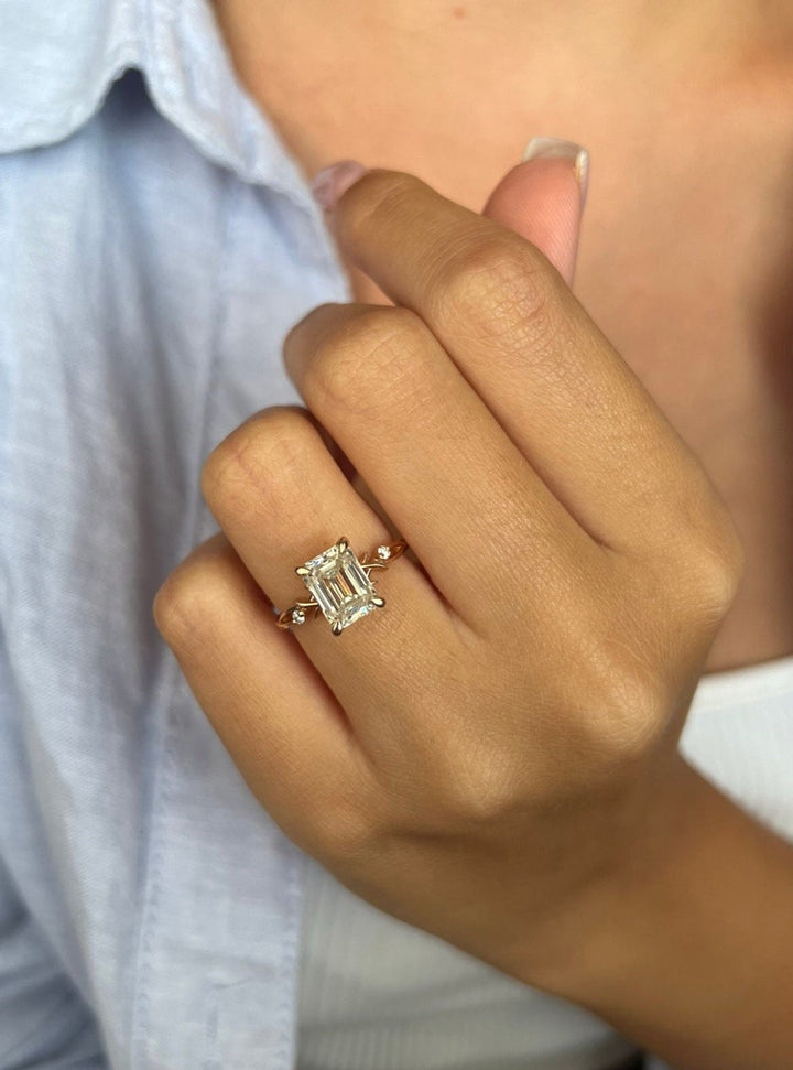 3.50ct Emerald Cut Diamond Twig Moissanite Engagement Ring