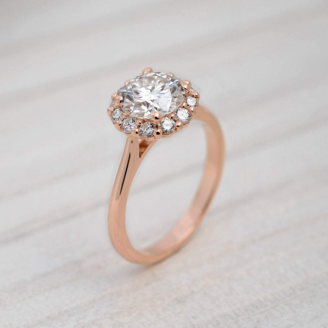 1.20ct Round Brilliant Diamond Halo Moissanite Engagement Ring