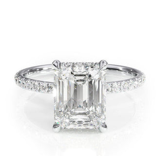 2.5 CT Emerald Cut Hidden Halo Moissanite Engagement Ring
