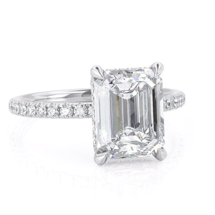 2.5 CT Emerald Cut Hidden Halo Moissanite Engagement Ring