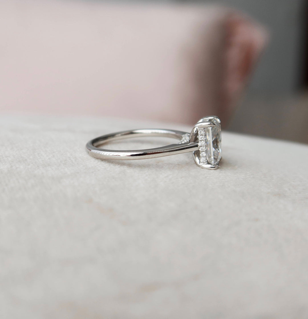 2 CT Radiant Cut Hidden Halo Moissanite Engagement Ring