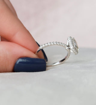 1.0 CT Emerald Cut Halo Moissanite Engagement Ring