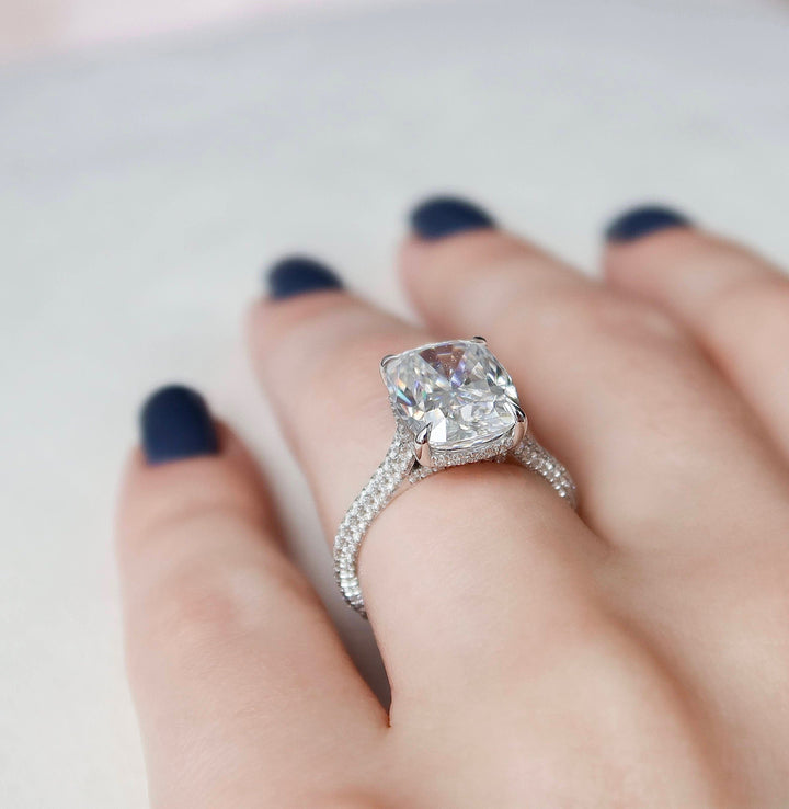 6.0CT Elongated Cushion Cut Moissanite Halo Engagement Ring