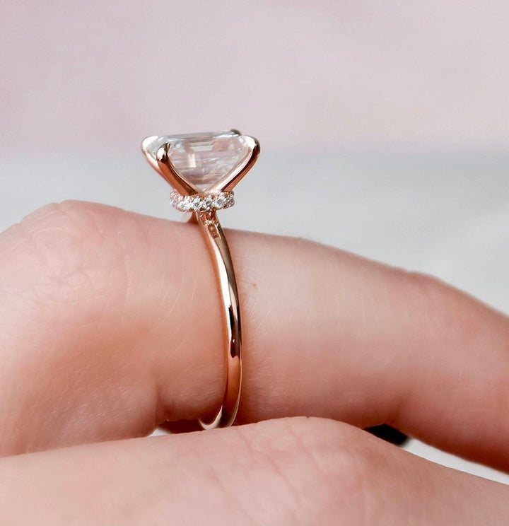 2.0CT Emerald Cut Hidden Halo Moissanite Engagement Ring