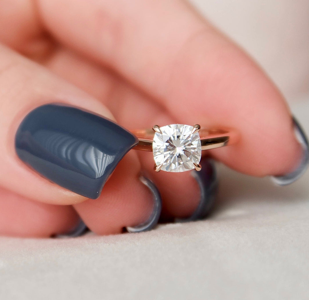 2.0CT Cushion Cut Moissanite Hidden Halo Engagement Ring