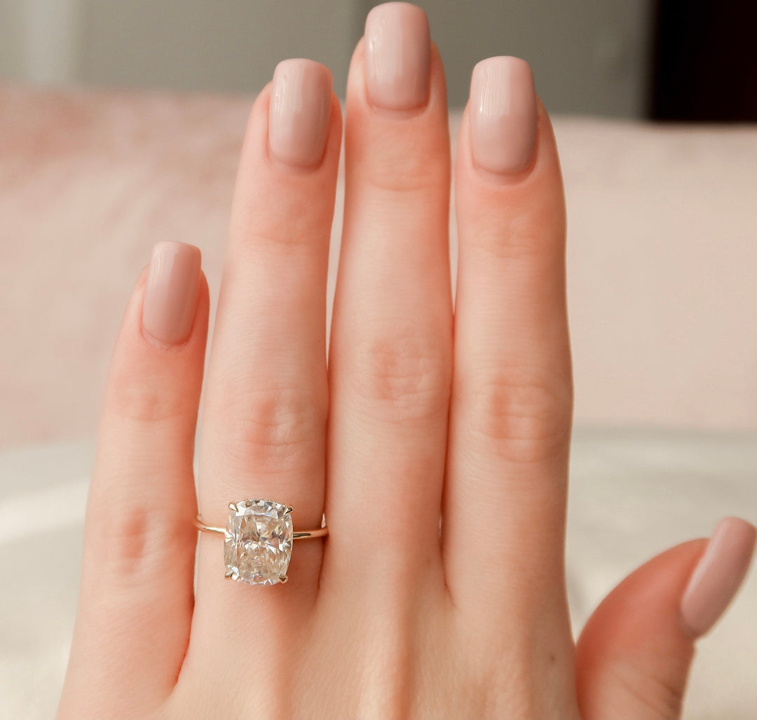 6 CT Cushion Cut  Hidden Halo  Moissanite Engagement Ring