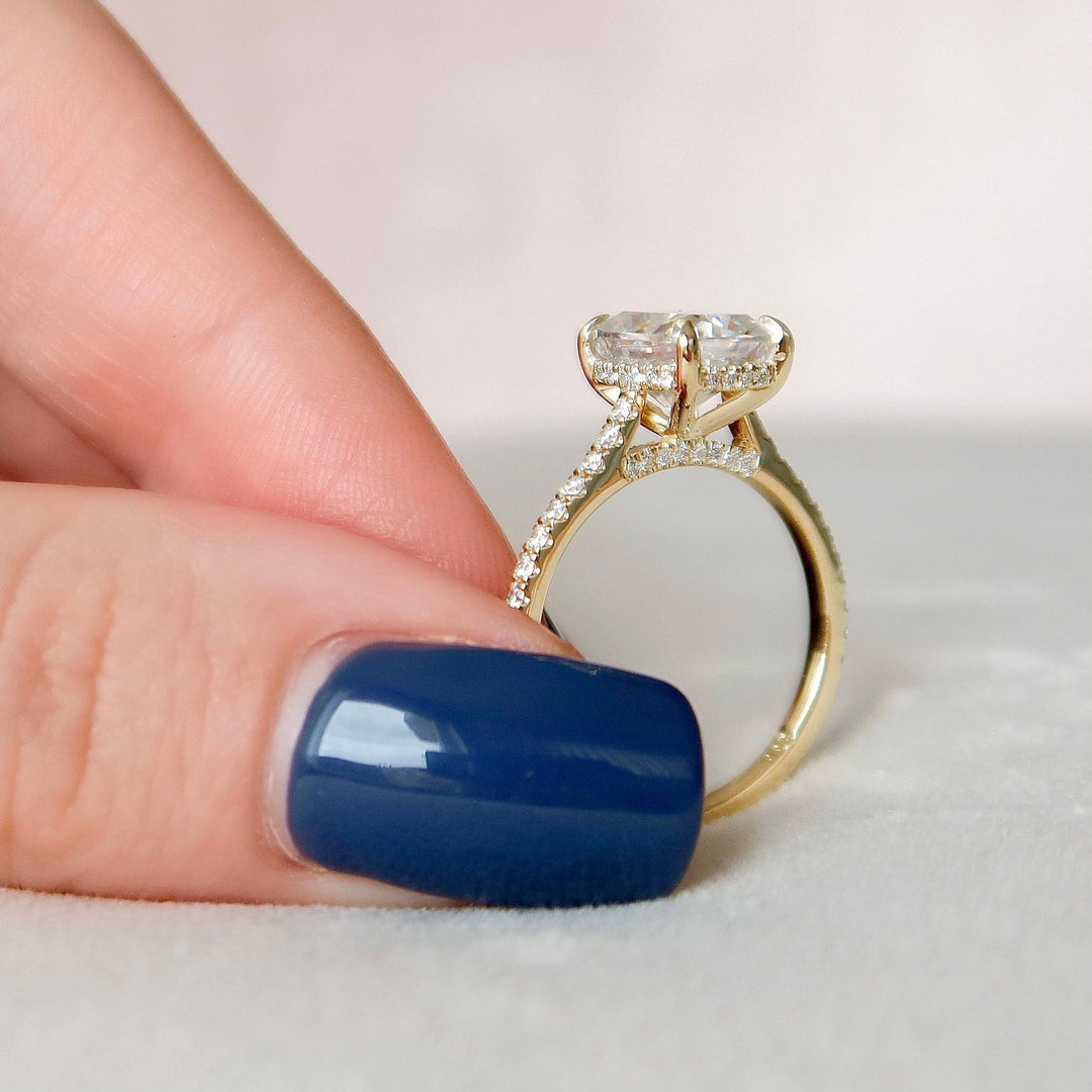 2.50CT Elongated Cushion Cut Moissanite Cathedral Setting Engagement Ring