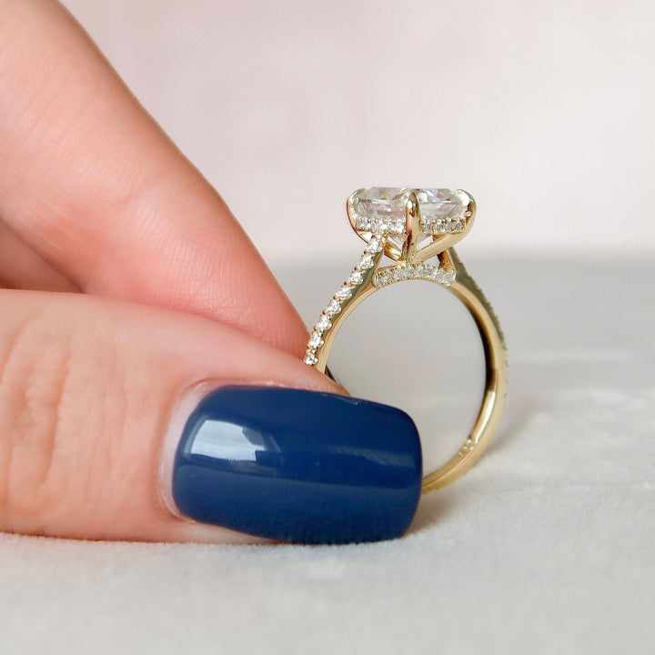 2.50CT Elongated Cushion Cut Moissanite Cathedral Setting Engagement Ring