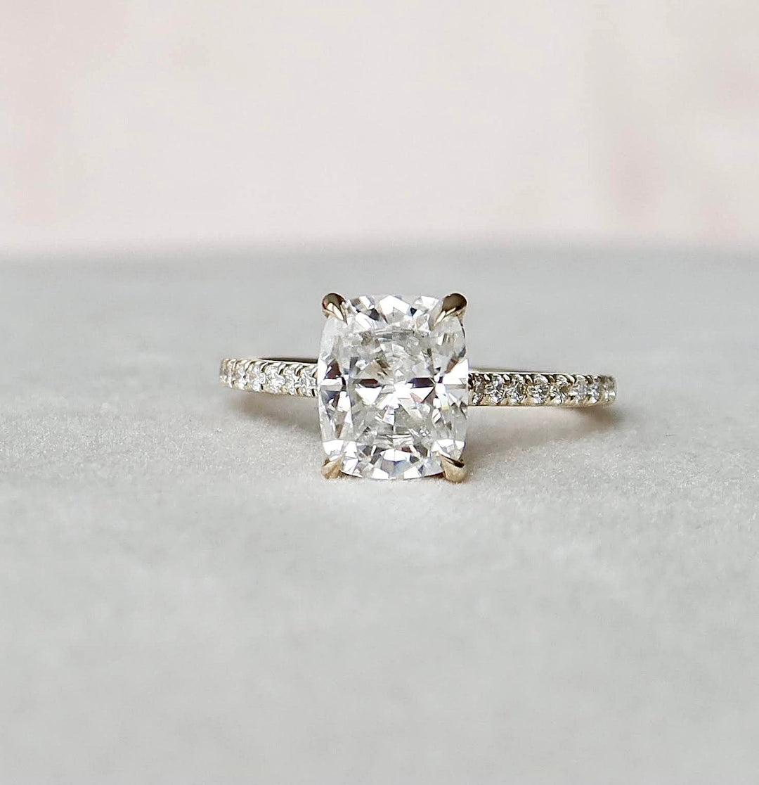 2.50CT Elongated Cushion Cut Moissanite Cathedral Setting Engagement Ring