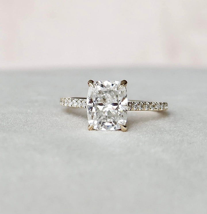 2.50CT Elongated Cushion Cut Moissanite Cathedral Setting Engagement Ring