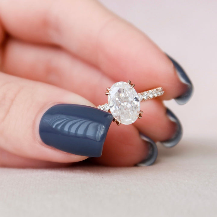 2.0CT Oval Cut Unique Hidden Halo Moissanite Diamond Pave Engagement Ring