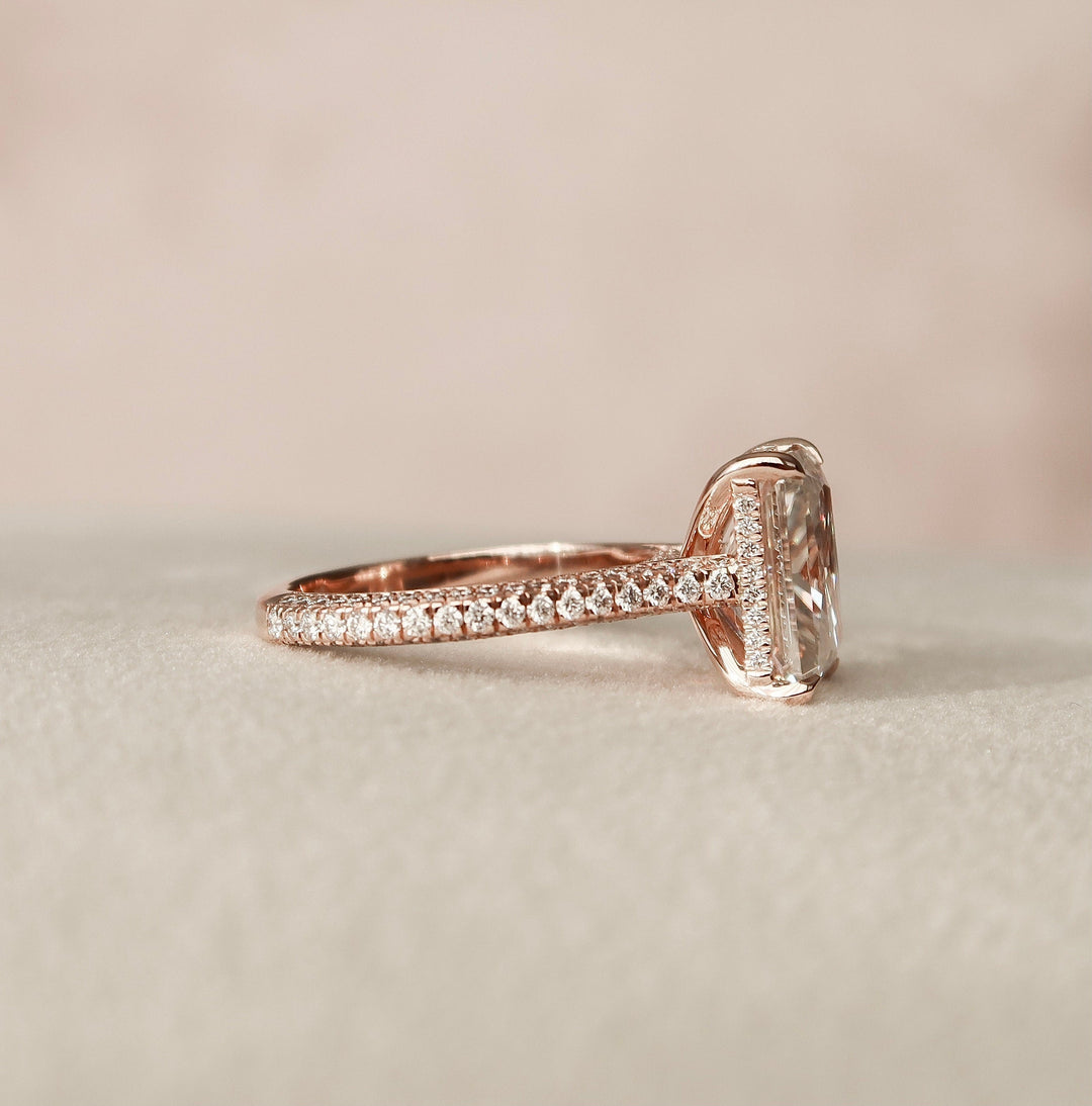 5.50CT Radiant Cut Four Prong Moissanite Halo Engagement Ring