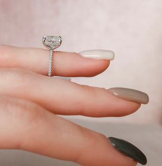 2.5 CT Emerald Cut  Hidden Halo Moissanite Engagement Ring