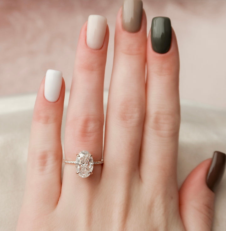 3.50CT Oval Cut Moissanite Hidden Halo Engagement Ring