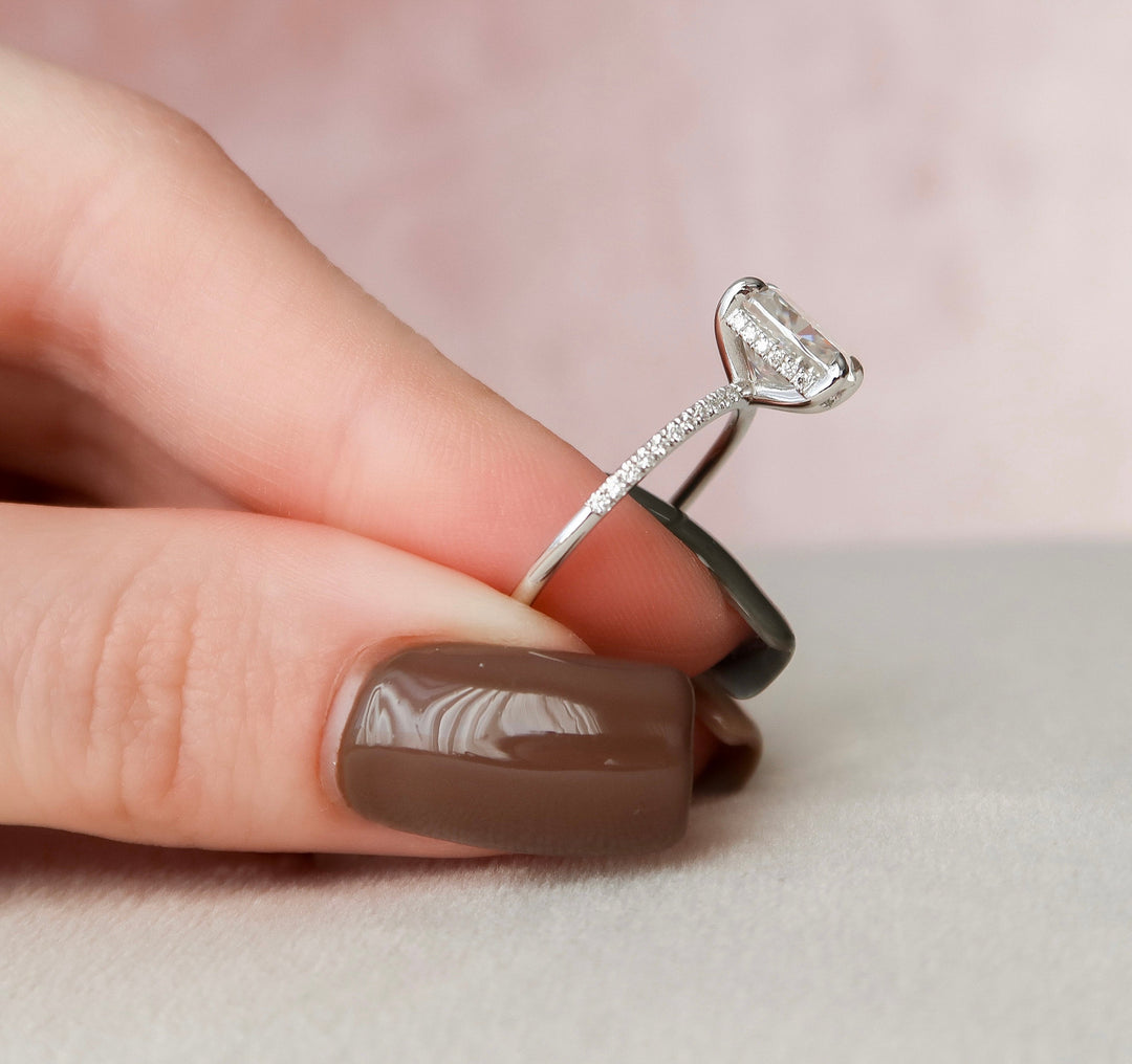 2.50CT Elongated Cushion Cut Hidden Halo Moissanite Moissanite Engagement Ring