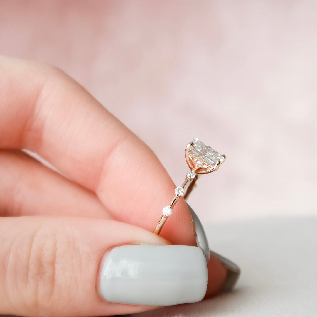 2.5CT Radiant Cut Moissanite Petite Pave Engagement Ring