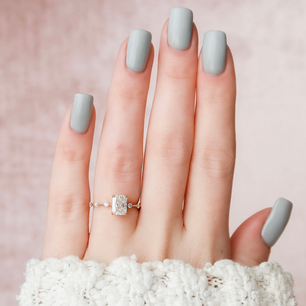 2.5CT Radiant Cut Moissanite Petite Pave Engagement Ring