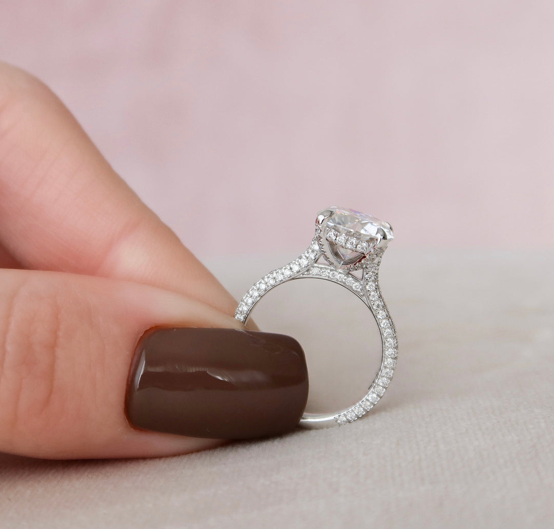 2.5 CT Round cut Hidden Halo Moissanite Engagement Ring