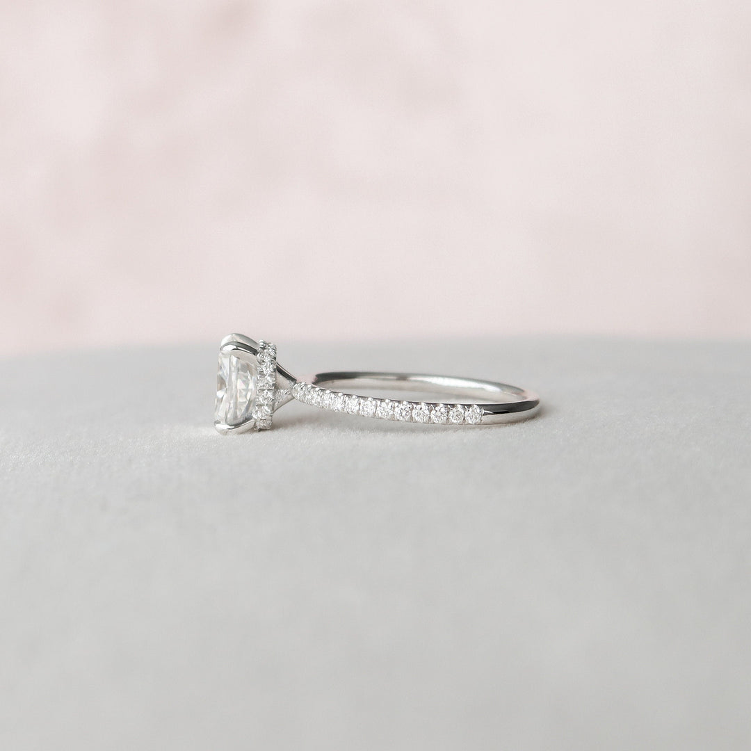 1.50CT Elongated Cushion Cut Pave Moissanite Diamond Hidden Halo Engagement Ring