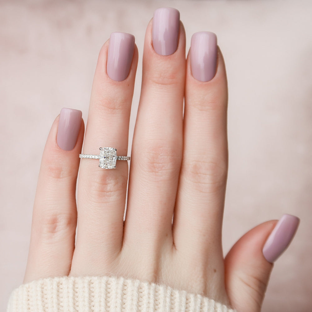 1.50CT Elongated Cushion Cut Pave Moissanite Diamond Hidden Halo Engagement Ring