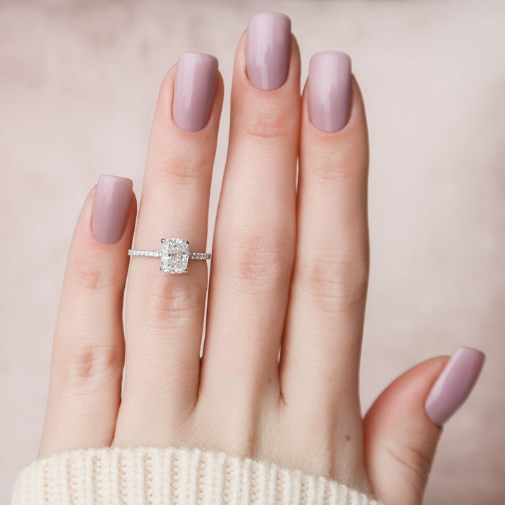 1.50CT Elongated Cushion Cut Pave Moissanite Diamond Hidden Halo Engagement Ring