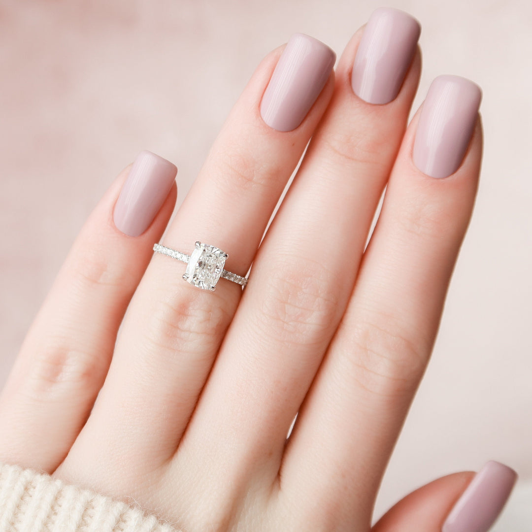 1.50 CT Cushion Cut Moissanite Hidden Halo Engagement Ring