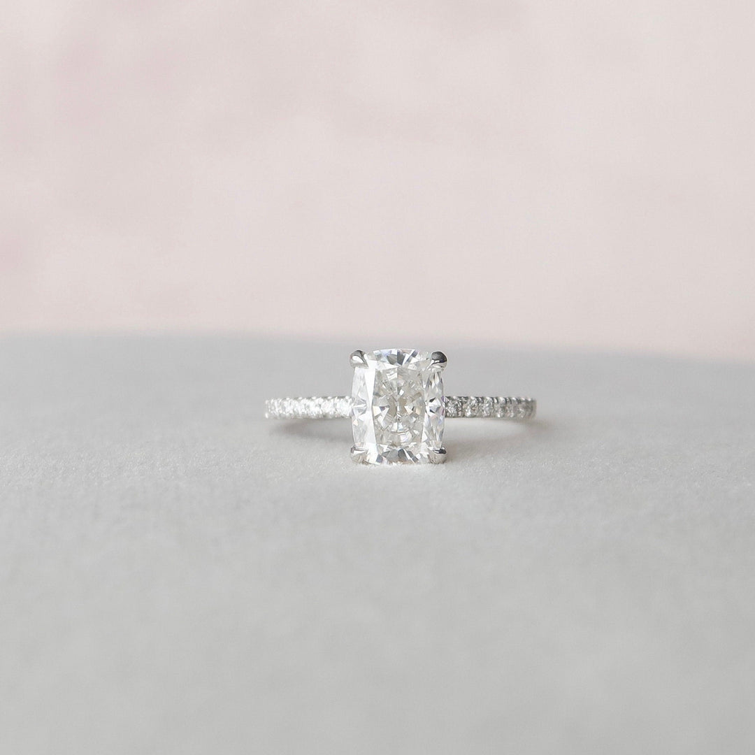 1.50 CT Cushion Cut Moissanite Hidden Halo Engagement Ring