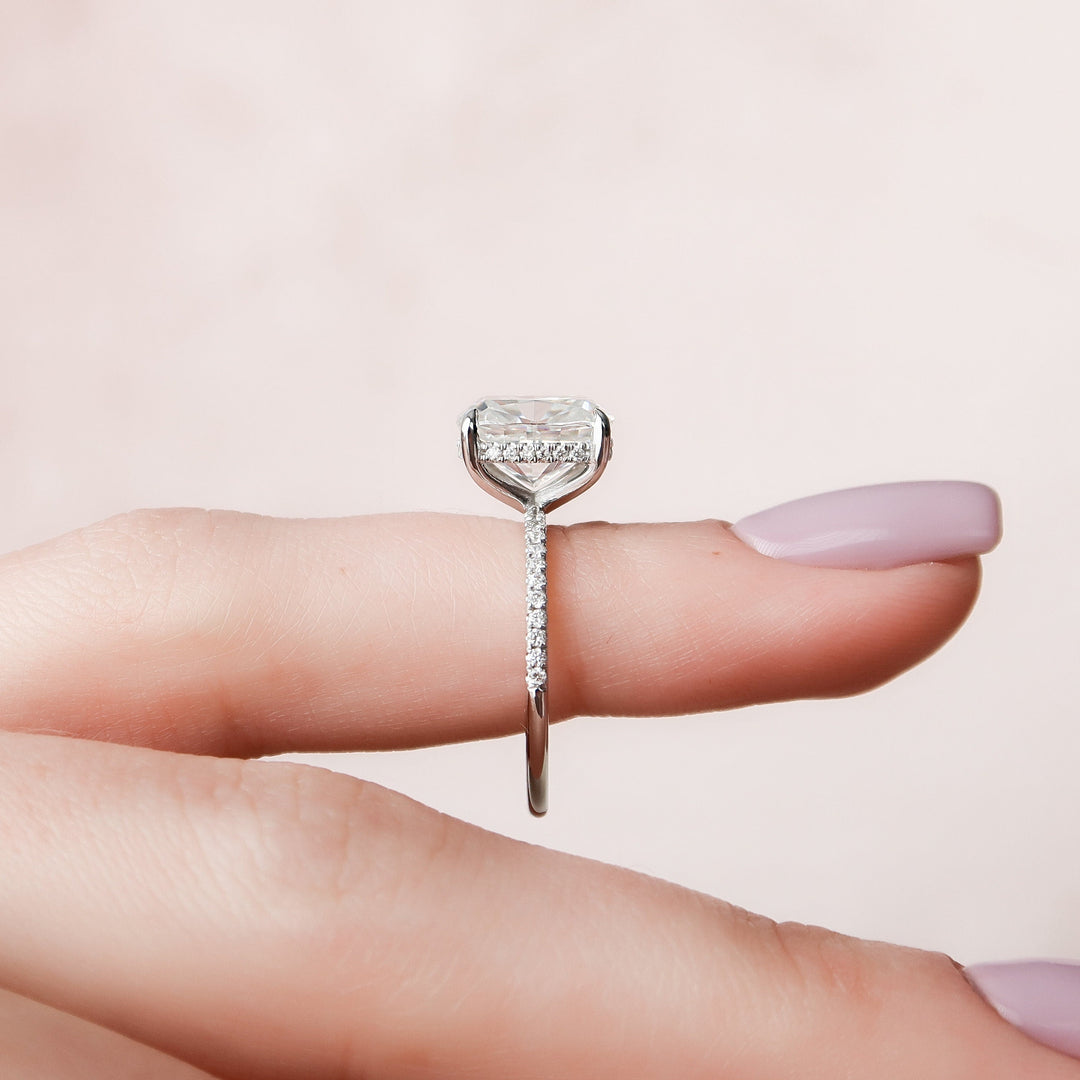 4.0CT Elongated  Cushion Cut Hidden Halo Moissanite Diamond Pave Engagement Ring