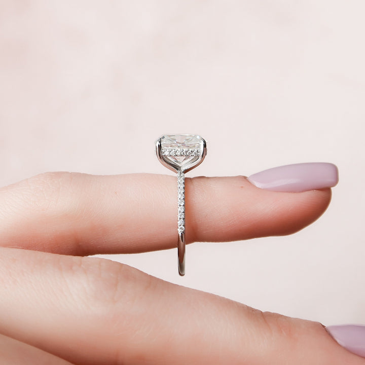 4.0CT Elongated  Cushion Cut Hidden Halo Moissanite Diamond Pave Engagement Ring