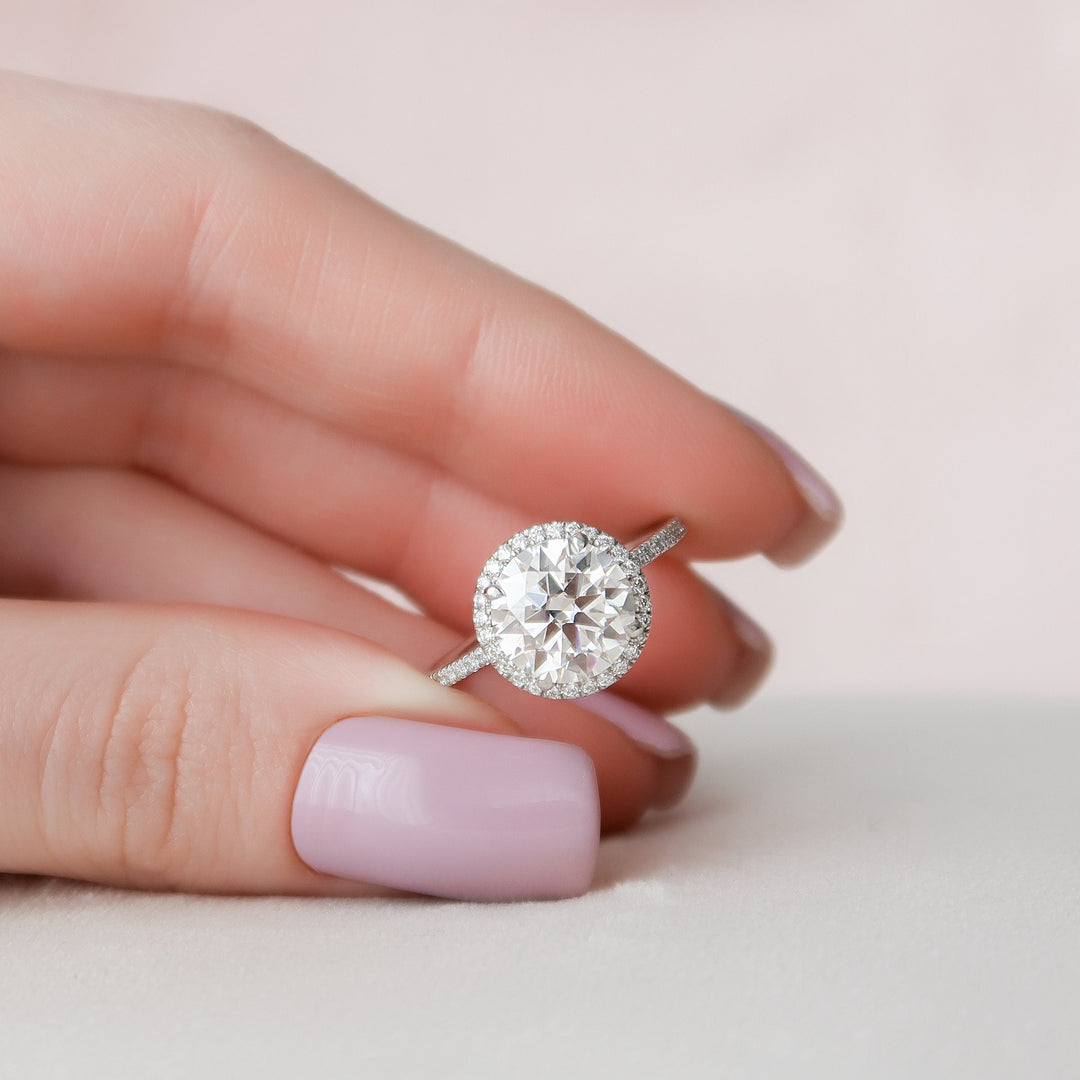 3.0CT Round Cut Halo Moissanite Diamond Pave Engagement Ring