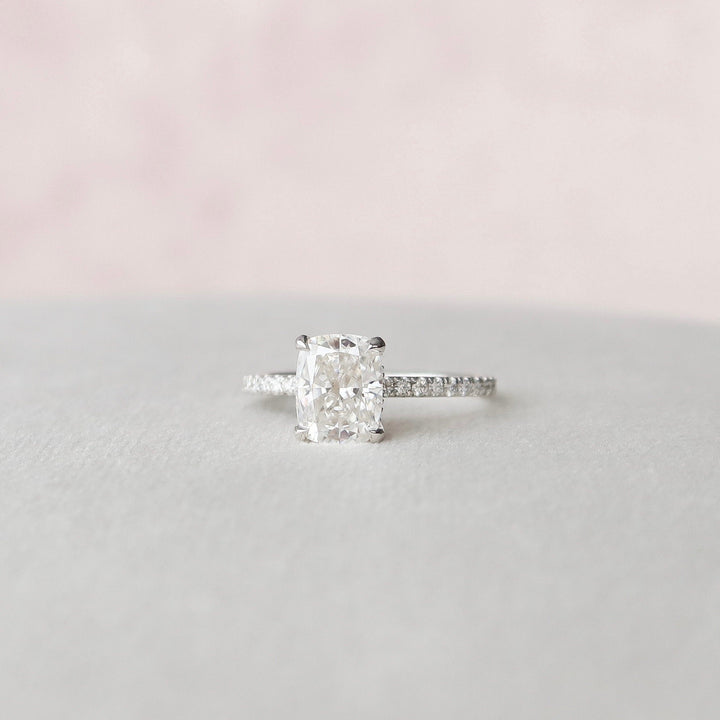 1.50 CT Cushion Cut Moissanite Hidden Halo Engagement Ring
