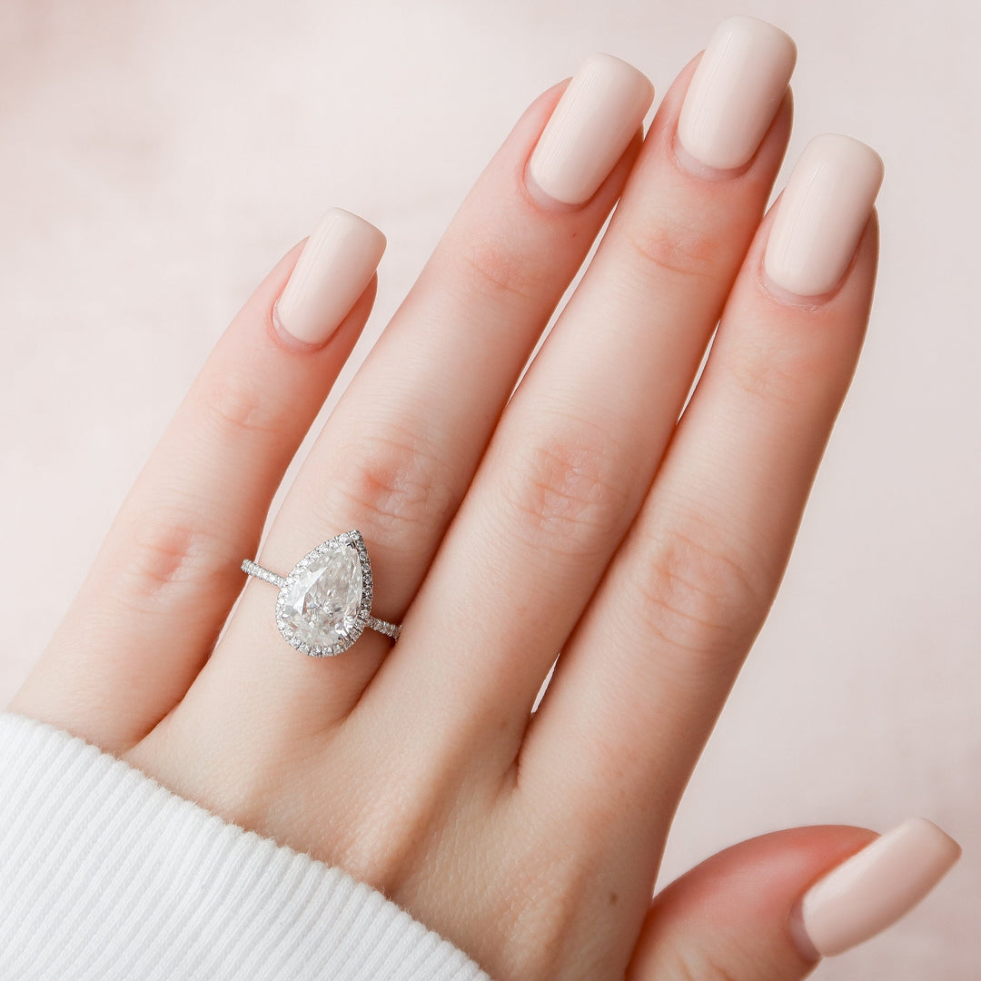 2.50CT Pear Cut Halo Moissanite Engagement Ring