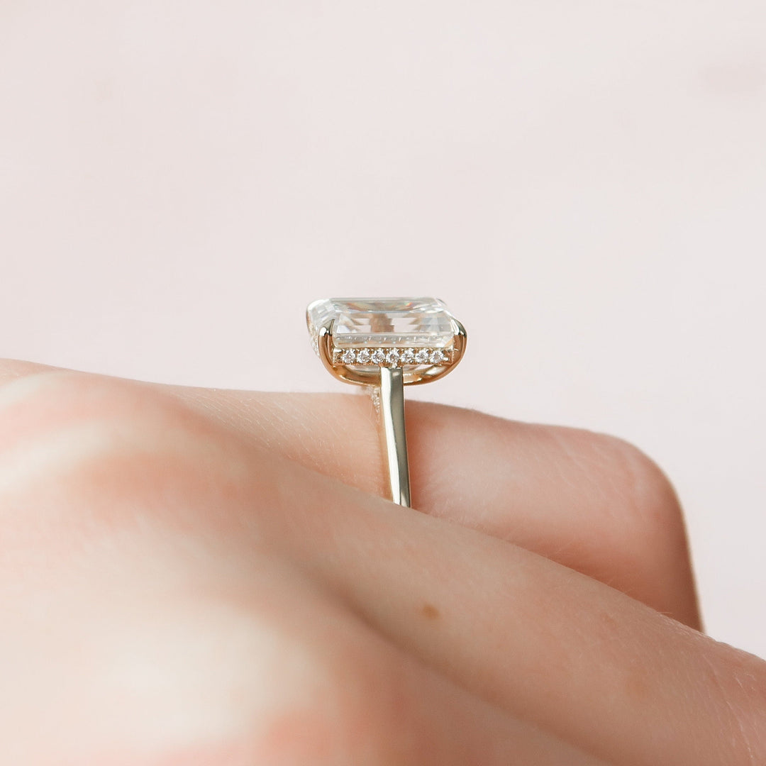 4.0CT Emerald Cut Moissanite Hidden Halo Engagement Ring