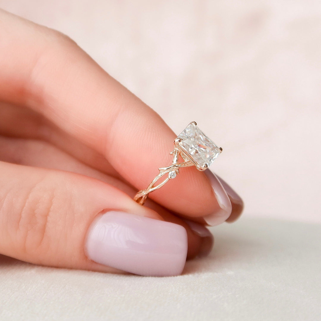 2.0CT Radiant Cut Twig Moissanite Diamond Engagement Ring