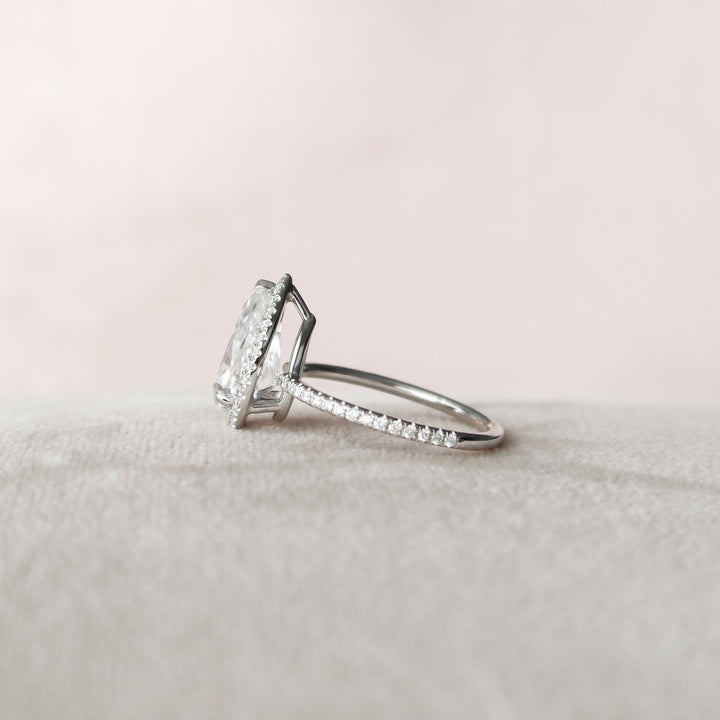 2.50CT Pear Cut Halo Moissanite Engagement Ring