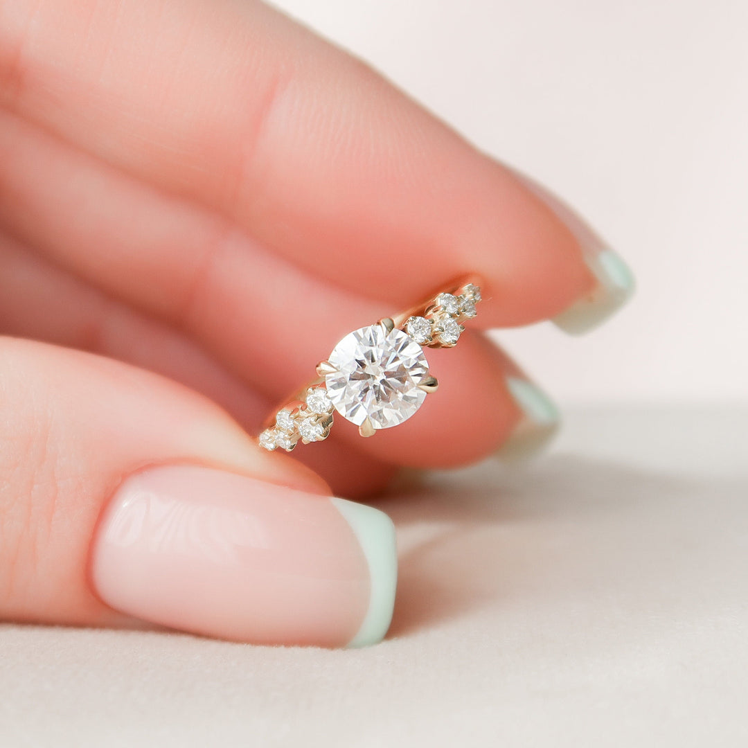 1.0CT Round Cut Cluster Moissanite Diamond Hidden Halo Engagement Ring