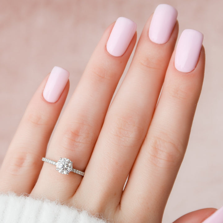 1.0CT Round Cut Hidden Halo Moissanite Diamond Engagement Ring