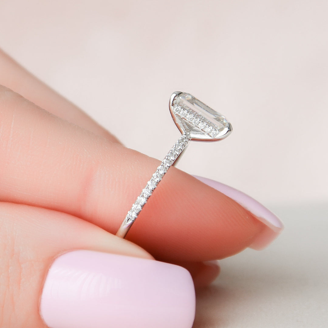 2.50CT Emerald Cut Hidden Halo Moissanite Engagement Ring