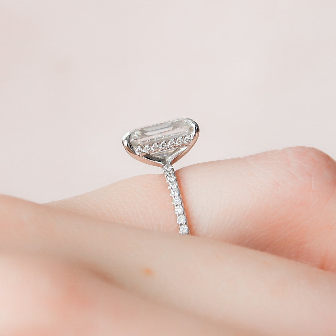 2.50CT Emerald Cut Hidden Halo Moissanite Engagement Ring