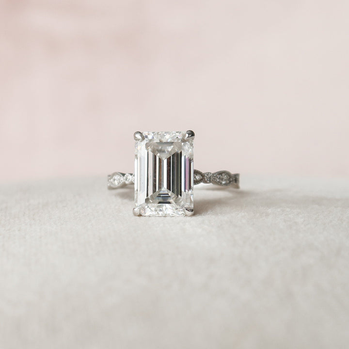 5.0CT Emerald Cut Art Deco Moissanite Engagement Ring