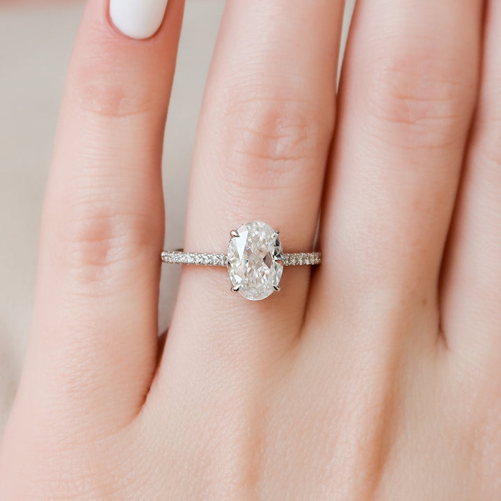 2.0CT Oval Cut Hidden Halo Moissanite Engagement Ring