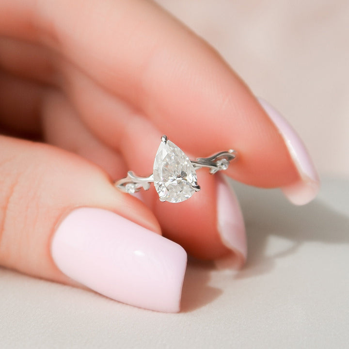 1 CT Pear Cut Nature Inspired Moissanite Engagement Ring