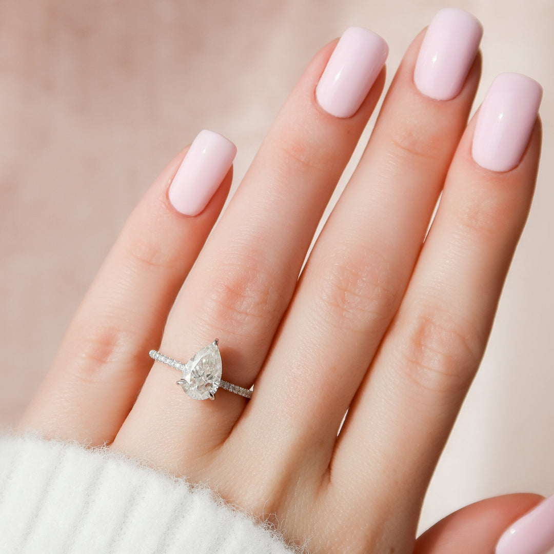 1.50CT Pear Cut Moissanite Hidden Halo Solitaire Engagement Ring