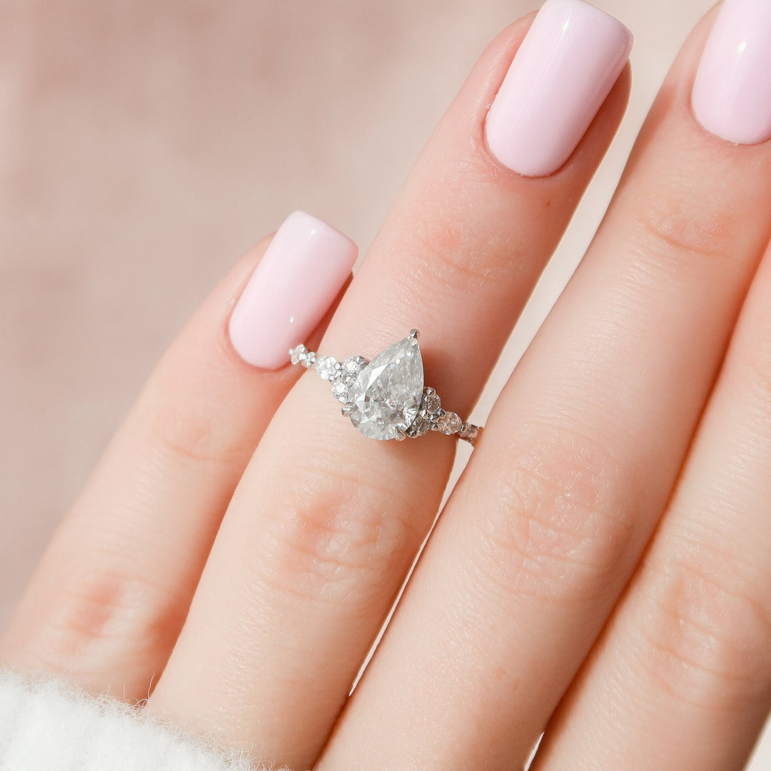 1.50CT Pear Shaped Moissanite Cluster Engagement Ring