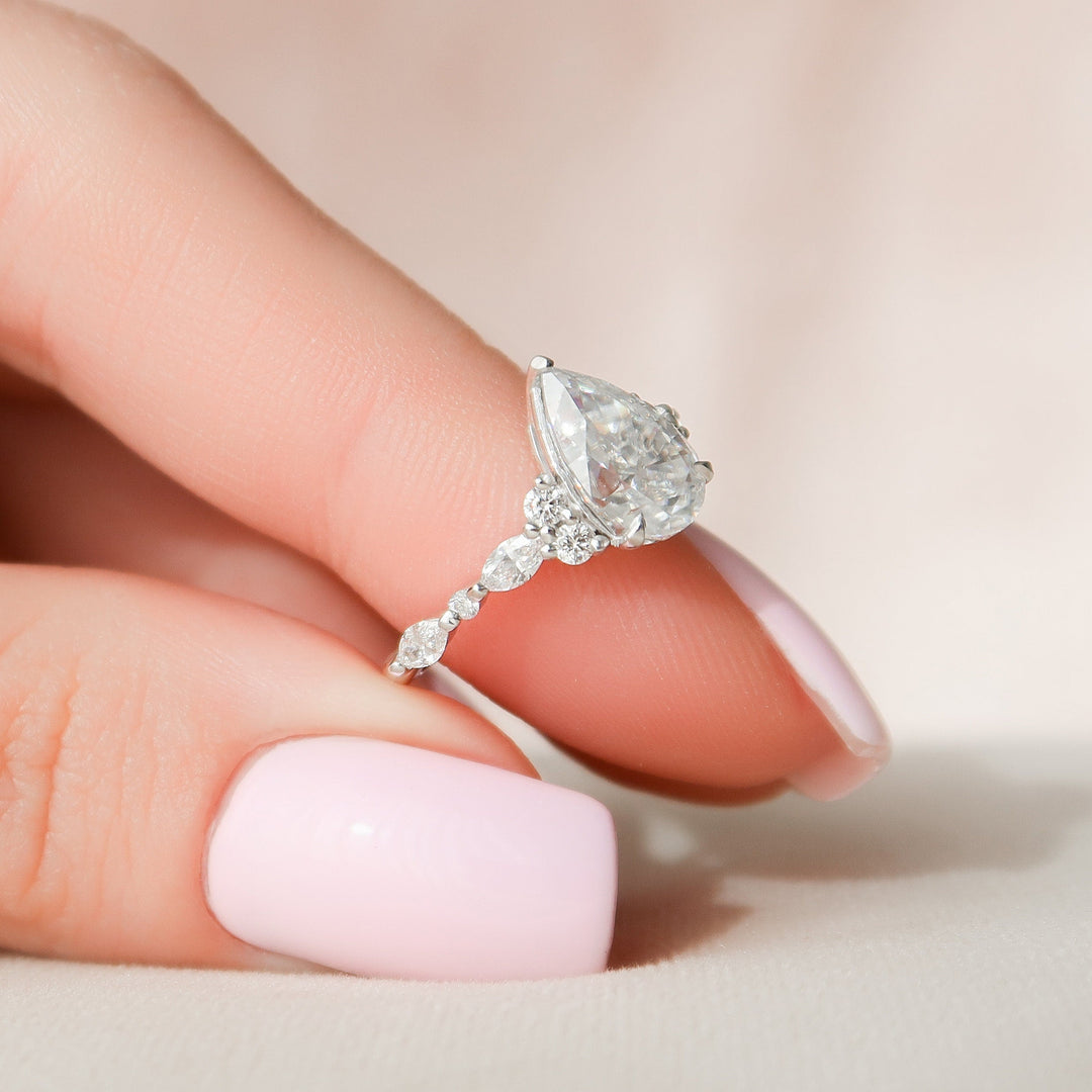 1.50CT Pear Shaped Moissanite Cluster Engagement Ring