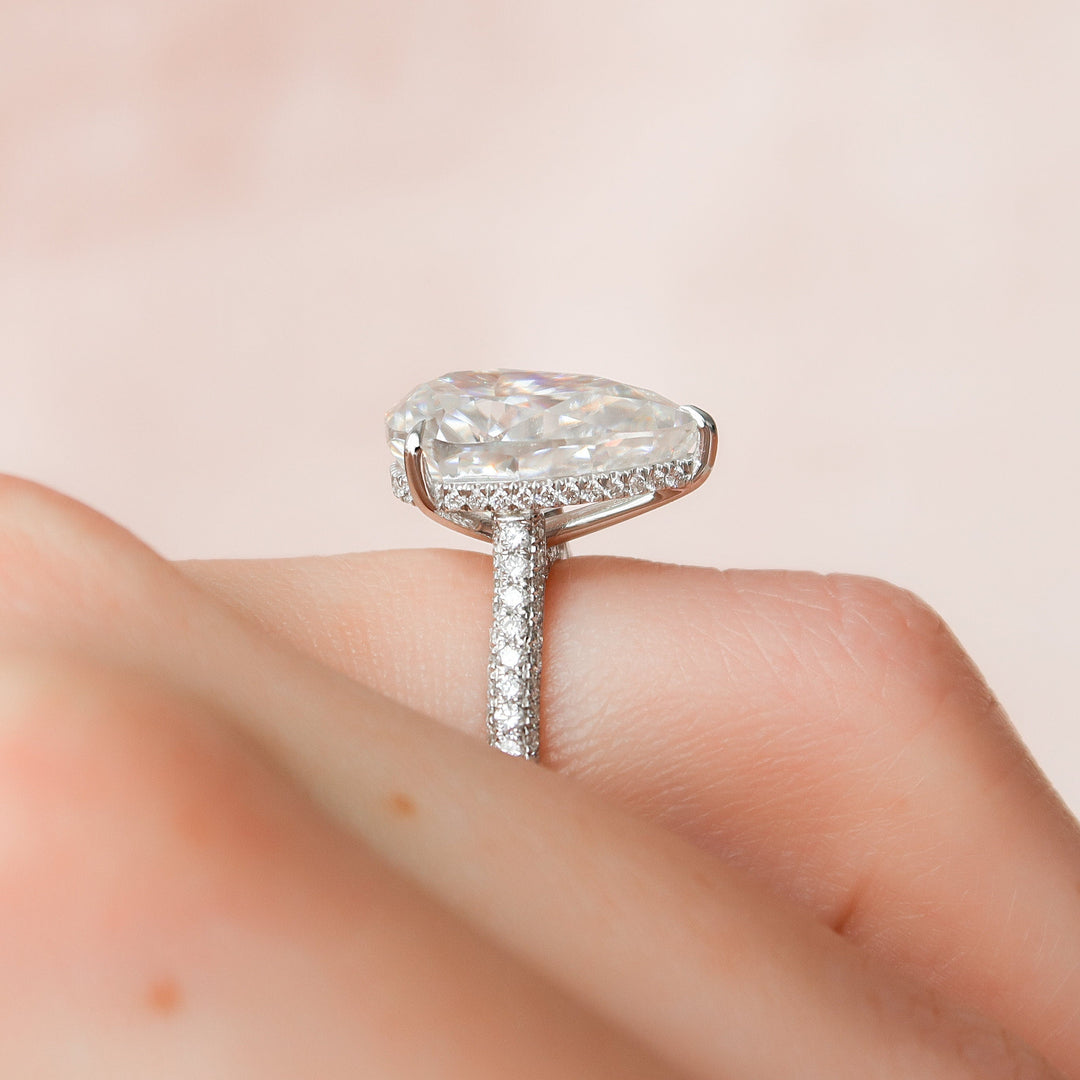 5.0CT Pear Cut Three Side Pave Moissanite Engagement Ring
